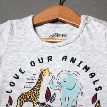 NEW GREY LOVE OUR ANIMALS PRINTED ROMPER FOR BOYS